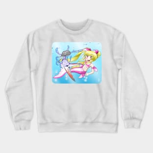 Mermaid swimming with Crab Crewneck Sweatshirt